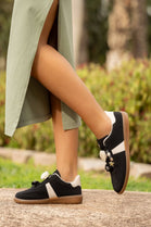 Black Floral Charm Low-Top Sneakers Casual Urban Trainers