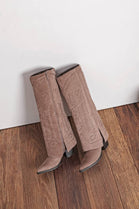 Women’s Taupe Suede Fold-Over Knee-High Western Cowboy Boots