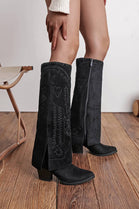 Women’s Black Suede Fold-Over Knee-High Western Cowboy Boots