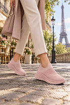 Ladies Breathable Knit Slip-On Trainers Lightweight Casual Walking Shoes-Pink