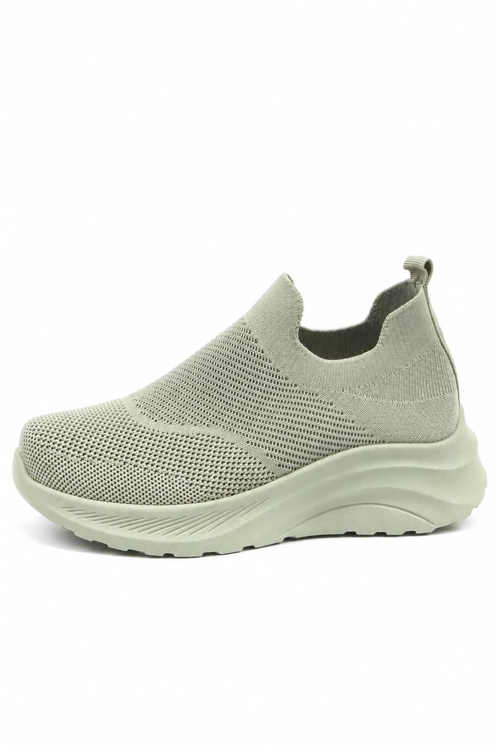 Ladies Breathable Knit Slip-On Trainers Lightweight Casual Walking Shoes-Green