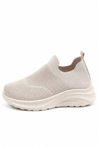 Ladies Breathable Knit Slip-On Trainers Lightweight Casual Walking Shoes-Beige