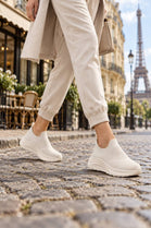 Ladies Breathable Knit Slip-On Trainers Lightweight Casual Walking Shoes-Beige