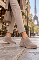 Ladies Breathable Knit Slip-On Trainers Lightweight Casual Walking Shoes-Taupe