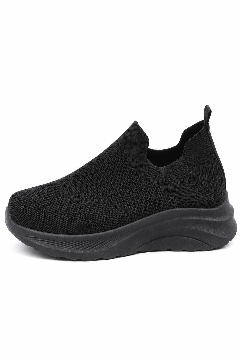Ladies Breathable Knit Slip-On Trainers Lightweight Casual Walking Shoes-Black