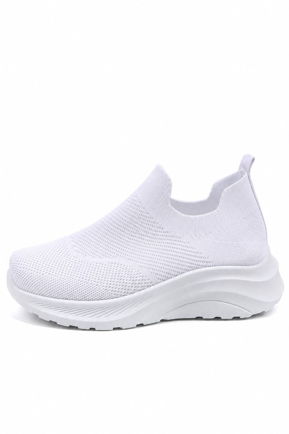 Ladies Breathable Knit Slip-On Trainers Lightweight Casual Walking Shoes-White