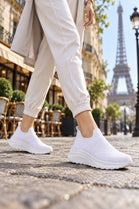 Ladies Breathable Knit Slip-On Trainers Lightweight Casual Walking Shoes-White