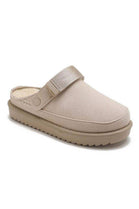 Women's Beige Fleece-Lined Clog Slippers with Adjustable Strap