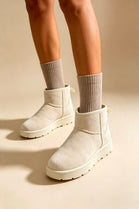 Beige Faux-Suede Ultra Mini Fur Lined Ankle Boots
