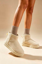 Beige Faux-Suede Ultra Mini Fur Lined Ankle Boots
