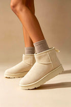 Beige Faux-Suede Ultra Mini Fur Lined Ankle Boots