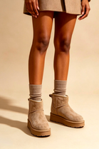 Camel Faux-Suede Ultra Mini Fur Lined Ankle Boots