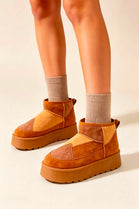 Chestnut Suede Patchwork Faux Fur Lined Ankle Boots
