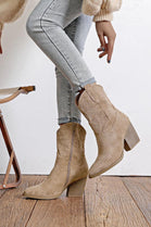 TAUPE SUEDE BLOCK HEEL WESTERN COWBOY ANKLE BOOTS