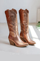 CHAMPAGNE EMBROIDED KNEE HIGH WESTERN COWGIRL COWBOY BOOTS