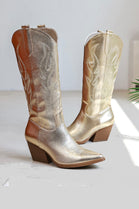 GOLD EMBROIDED KNEE HIGH WESTERN COWGIRL COWBOY BOOTS