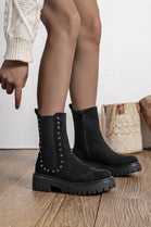 Ladies Studded Chunky Chelsea Casual Flat Ankle Boots in Black