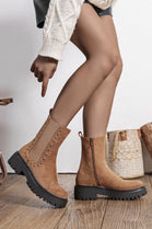 Ladies Studded Chunky Chelsea Casual Flat Ankle Boots in Camel