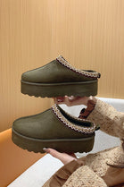 GREEN FLUFFY PLATFORM SLIPPERS FAUX FUR LINED ANKLE BOOTS