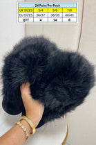 BLACK EXTREME COSY OVERSIZED FAUX FUR FLUFFY WINTER SLIPPERS SHOES (24 PAIR) Unit Price £4.99