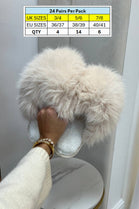 BEIGE EXTREME COSY OVERSIZED FAUX FUR FLUFFY WINTER SLIPPERS SHOES (24 PAIR) Unit Price £4.99