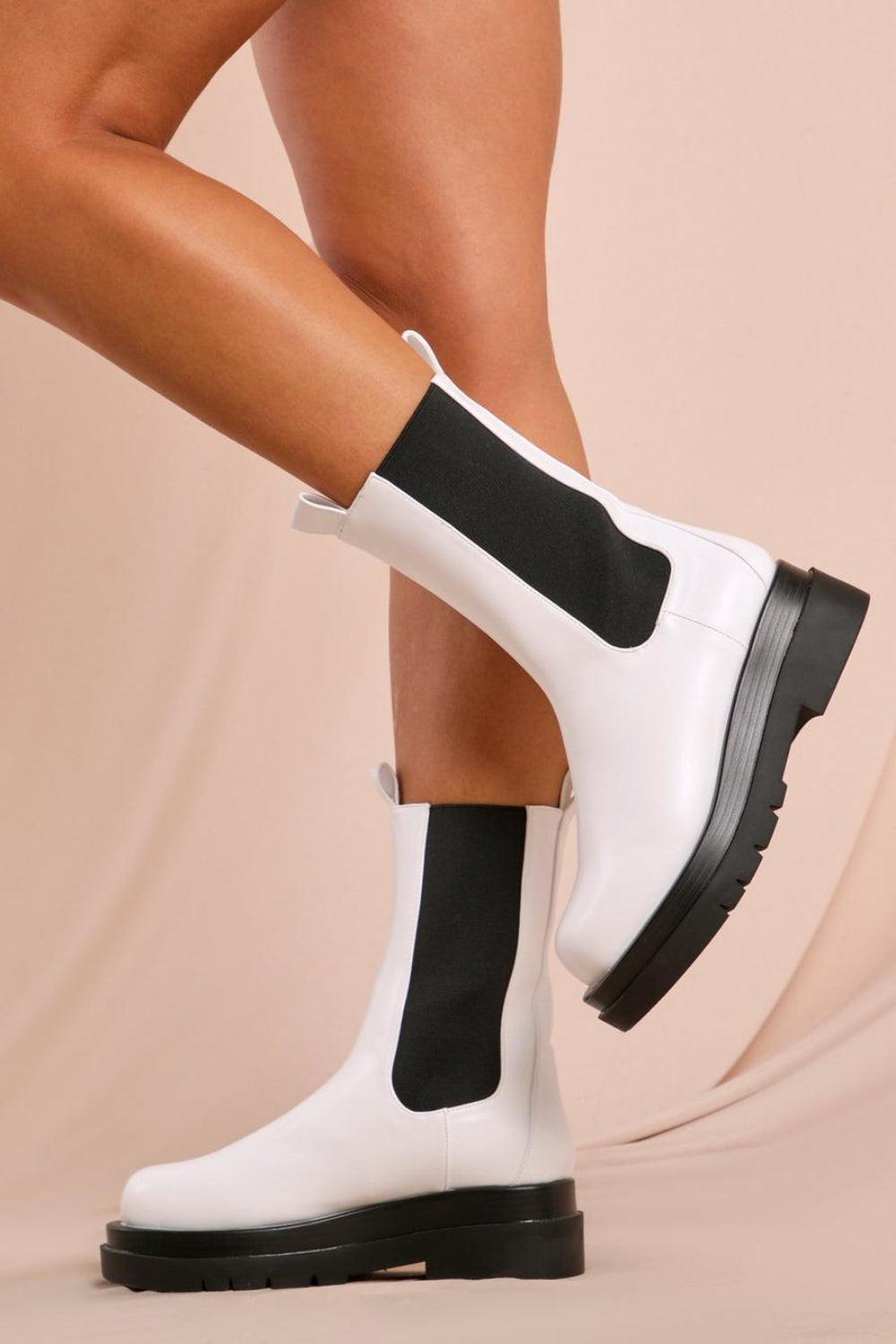 White PU Chunky Stacked Platform Ankle Chelsea Boots
