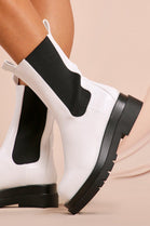 White PU Chunky Stacked Platform Ankle Chelsea Boots