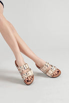 BEIGE WESTERN MULTI STUDDED BUCKLED SANDALS