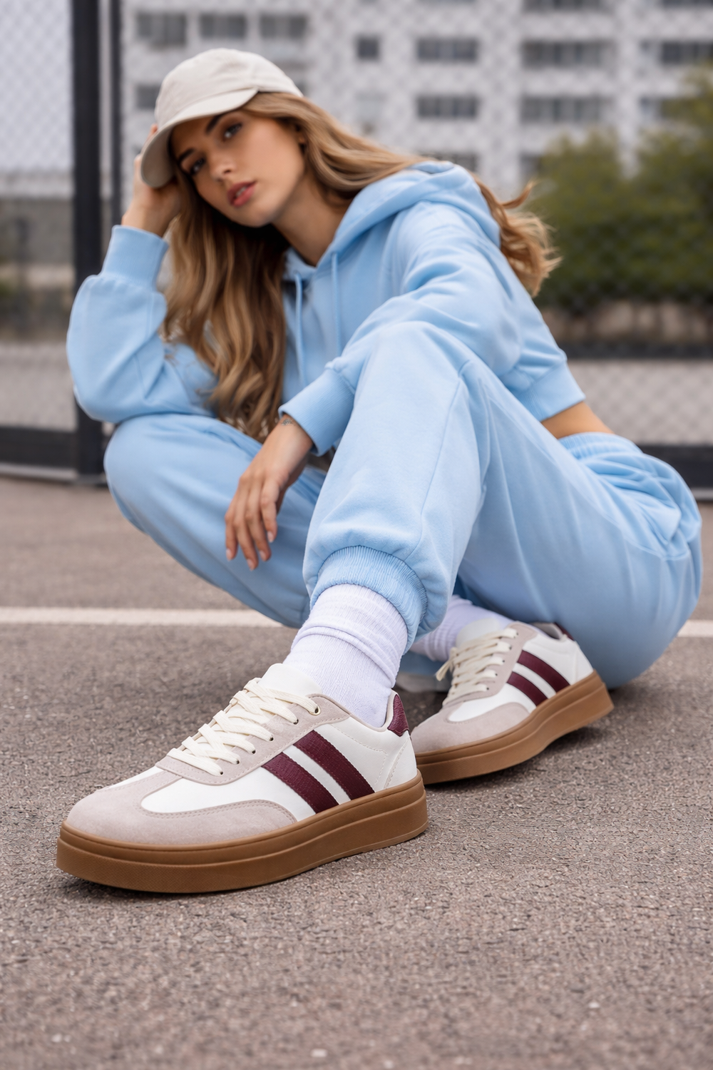 Women's Grey Wine Chunky Lace-Up Gum Sole Sports Trainers (UK4-UK8 Sizes)