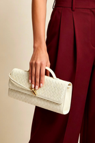 Cream Faux Woven Clutch – Wholesale Top-Handle Handbag