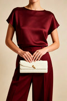 Cream Faux Woven Clutch – Wholesale Top-Handle Handbag