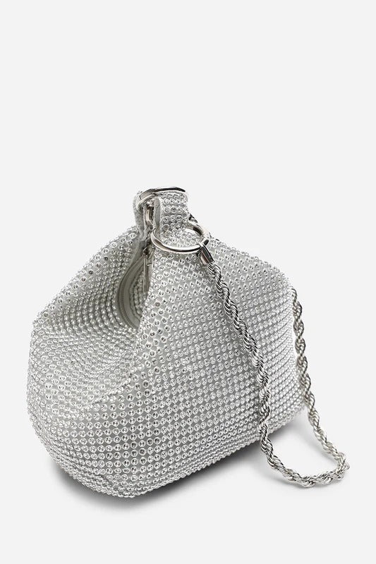 Women's Silver Rhinestone Clutch with Twisted Rope Chain
