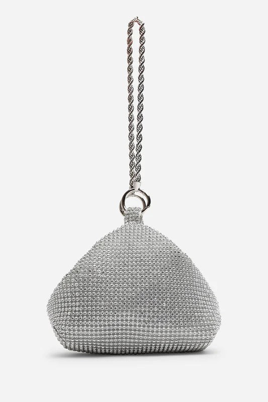 Women's Silver Rhinestone Clutch with Twisted Rope Chain