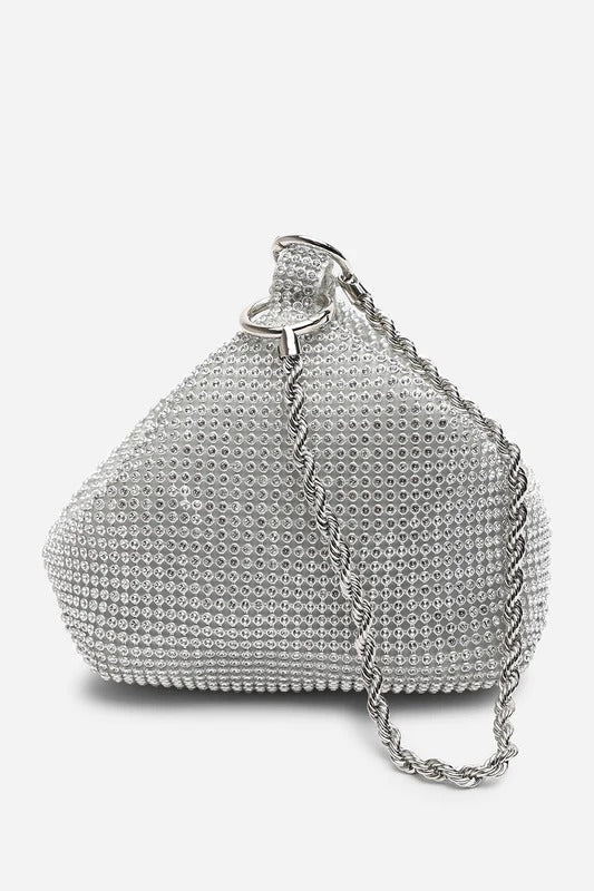Women's Silver Rhinestone Clutch with Twisted Rope Chain