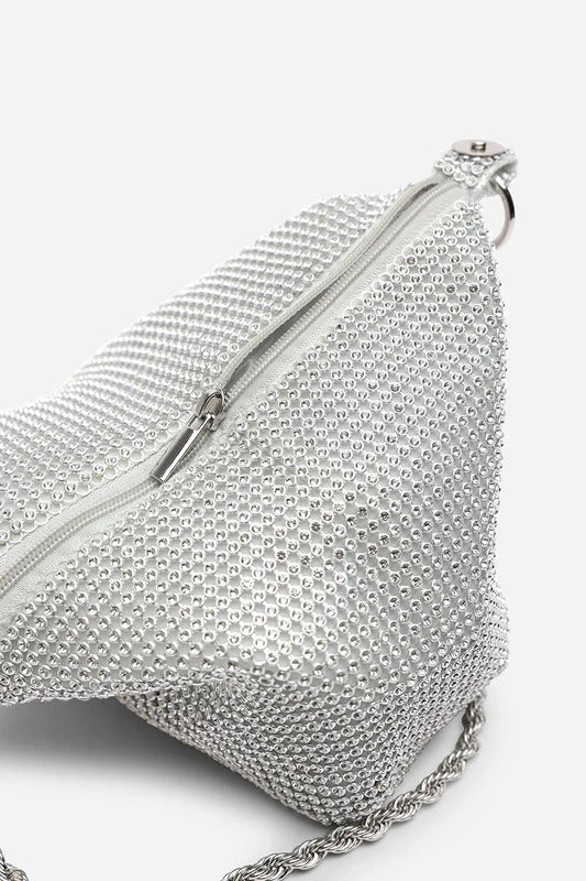 Women's Silver Rhinestone Clutch with Twisted Rope Chain