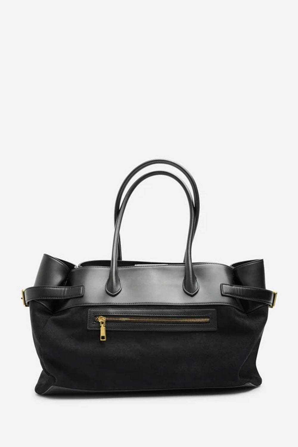 Premium Black Faux Suede & Leather Accented Tote Bag – Sophisticated Everyday Carry