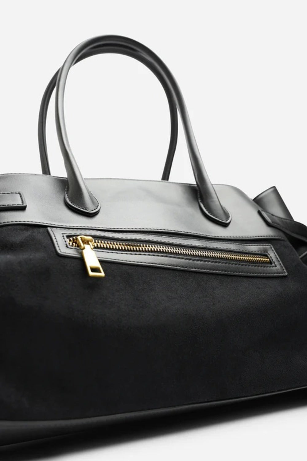 Premium Black Faux Suede & Leather Accented Tote Bag – Sophisticated Everyday Carry