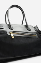 Premium Black Faux Suede & Leather Accented Tote Bag – Sophisticated Everyday Carry
