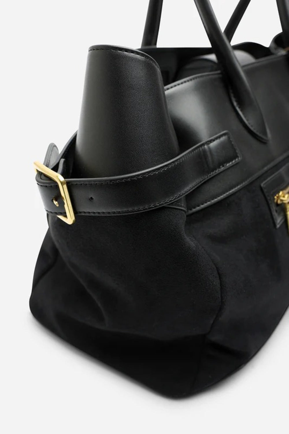 Premium Black Faux Suede & Leather Accented Tote Bag – Sophisticated Everyday Carry