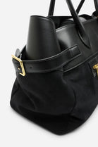 Premium Black Faux Suede & Leather Accented Tote Bag – Sophisticated Everyday Carry