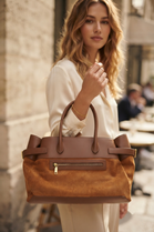 Premium Brown Faux Suede & Leather Accented Tote Bag – Sophisticated Everyday Carry