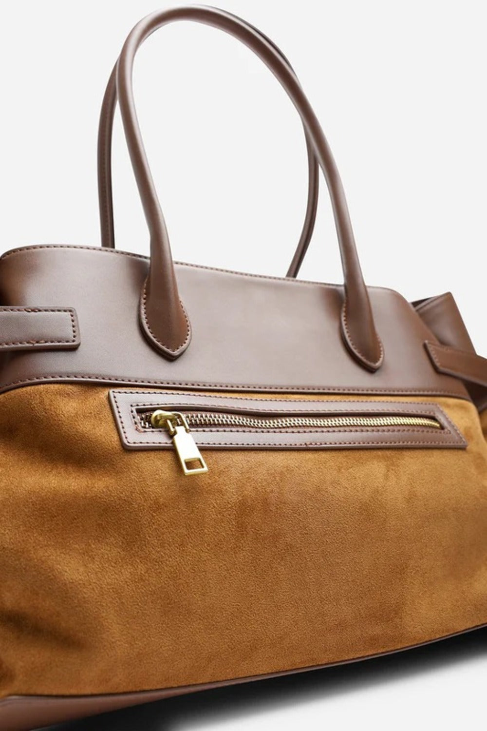 Premium Brown Faux Suede & Leather Accented Tote Bag – Sophisticated Everyday Carry