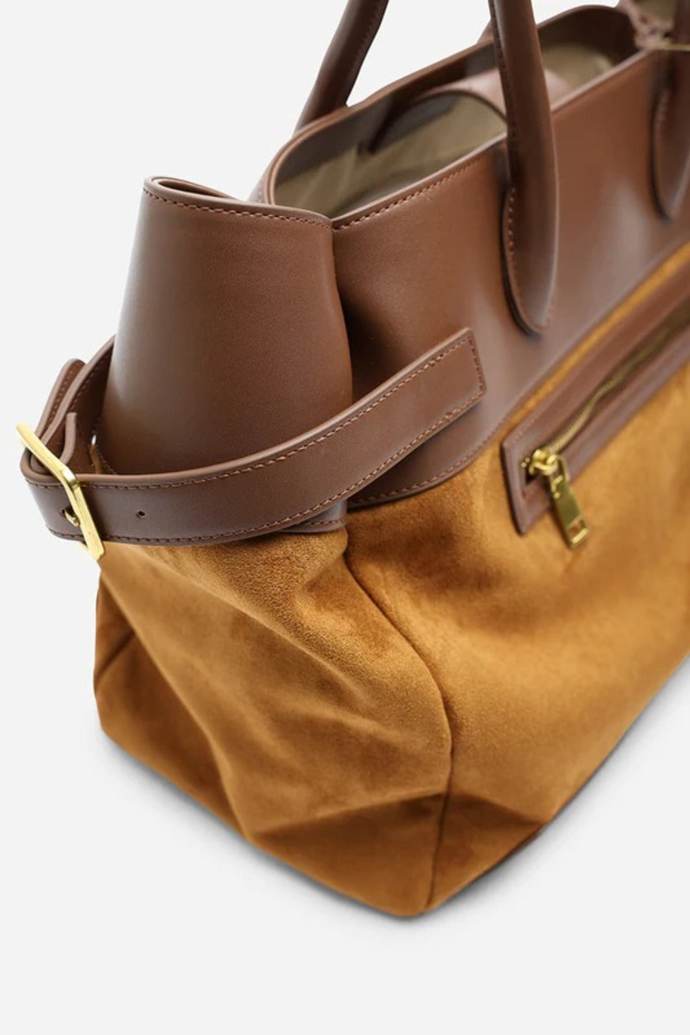 Premium Brown Faux Suede & Leather Accented Tote Bag – Sophisticated Everyday Carry