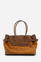 Premium Brown Faux Suede & Leather Accented Tote Bag – Sophisticated Everyday Carry