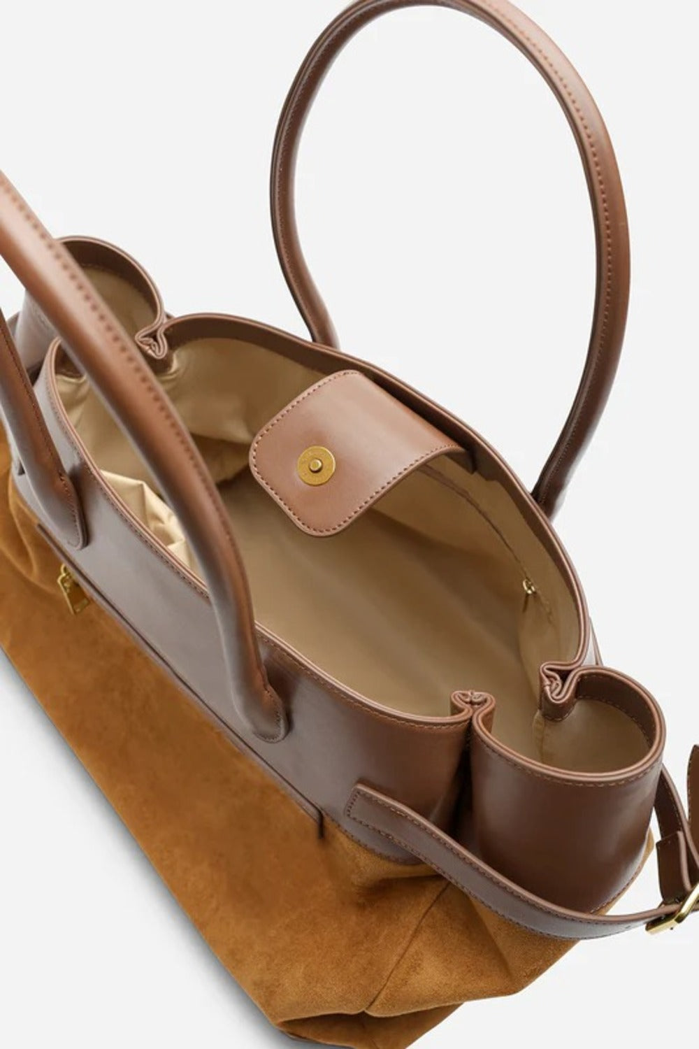 Premium Brown Faux Suede & Leather Accented Tote Bag – Sophisticated Everyday Carry