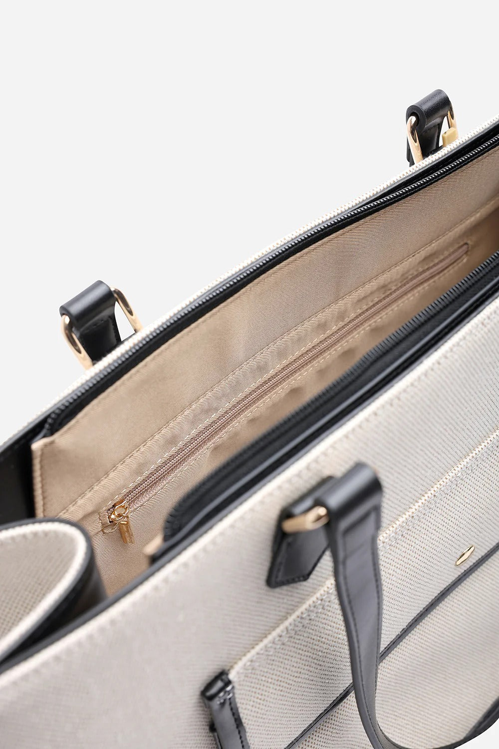 Modern Canvas & Faux Leather Trimmed Tote Bag in Black