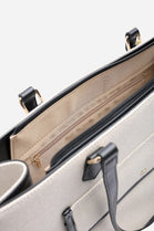 Modern Canvas & Faux Leather Trimmed Tote Bag in Black