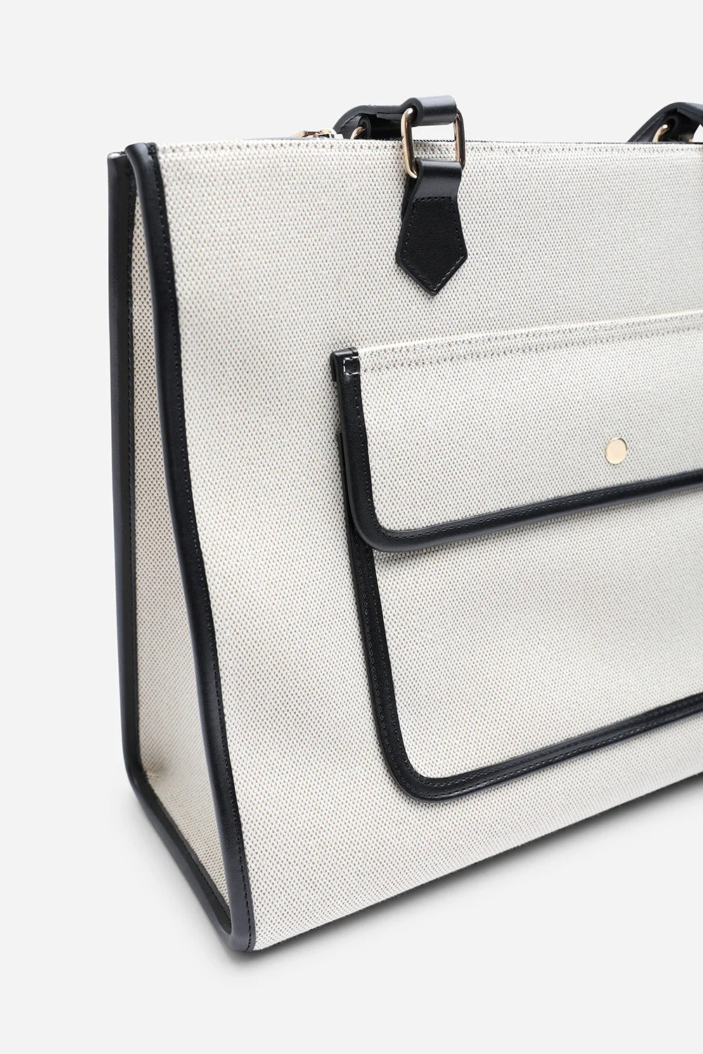 Modern Canvas & Faux Leather Trimmed Tote Bag in Black