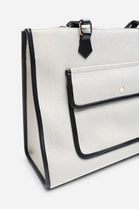 Modern Canvas & Faux Leather Trimmed Tote Bag in Black