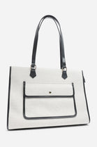 Modern Canvas & Faux Leather Trimmed Tote Bag in Black